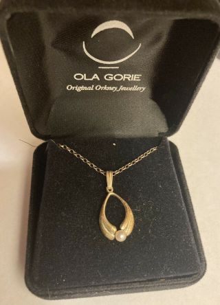 Boxed Vintage Ola Gorie Orkney Sterling Silver Cecily Pearl Pendant