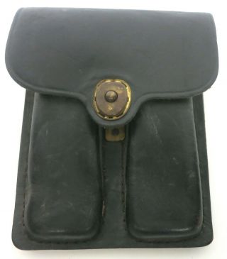 Vintage Us Black Leather Double Clip Ammo Pouch Stamped Dsa 100 - 67c