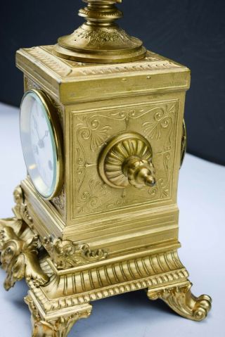 ANTIQUE C.  1890 CHESNIER A PARIS GILT FRENCH BRASS FIGURAL MANTEL CLOCK 4