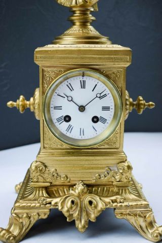 ANTIQUE C.  1890 CHESNIER A PARIS GILT FRENCH BRASS FIGURAL MANTEL CLOCK 5
