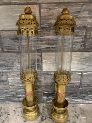 Vintage Railway Train Carriage Wall Sconces Candle Brass Glass " Gvr " Logo