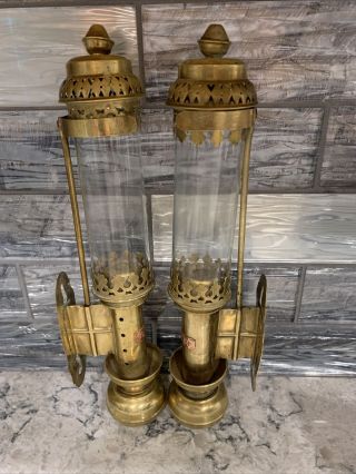 Vintage Railway Train Carriage Wall Sconces Candle Brass Glass 