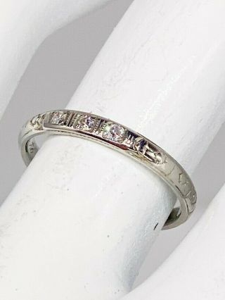 Signed Antique 1928 3 Old Cut Diamond 18k White Gold Wedding Band Ring 2