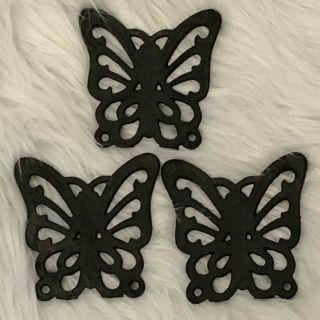 Vintage Set Of Three Wrought/cast Iron Butterfly Trivets Small Coaster Taiwan