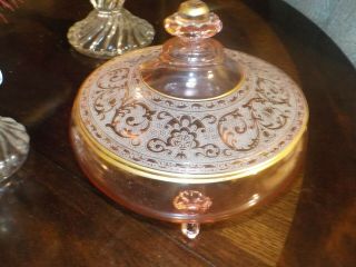Vintage Cambridge Pink Etched Candy Box And Cover.  Gorgeous