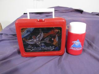 1986 Vintage Silver Hawks Lunch Box With Thermos - Red Plastic