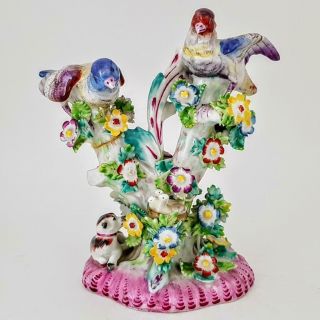 Antique 18th C Chelsea Derby Birds In Branches Floral Encrusted Figurine C1765