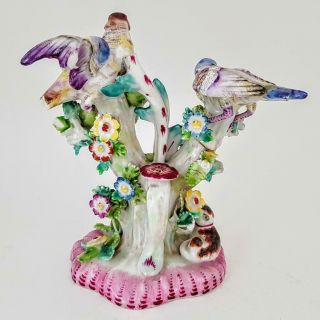 Antique 18th C Chelsea Derby Birds in Branches Floral Encrusted Figurine c1765 2