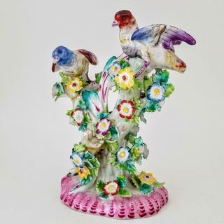 Antique 18th C Chelsea Derby Birds in Branches Floral Encrusted Figurine c1765 3