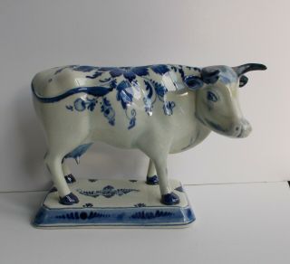 Large Antique Vintage Fine Art Pottery Delft Blue Cow Porcelain Hand Painted
