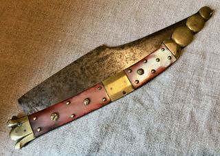 antique Navaja knife horn handle rattlesnake tail Haudeville blade France 19th C 2