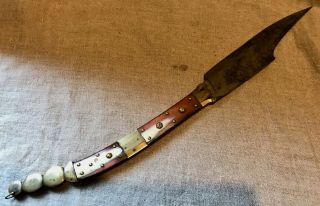 antique Navaja knife horn handle rattlesnake tail Haudeville blade France 19th C 3