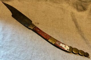antique Navaja knife horn handle rattlesnake tail Haudeville blade France 19th C 4