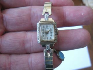 Vintage Longines Ladies Wristwatch Watch - 14k Gold W 20 Diamonds Art Deco