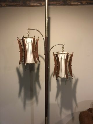 Vintage Danish Modern 3 - Way Tension Pole Light Floor Lamp Mid - Century Teak Mcm