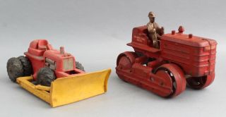 Antique Arcade Cast Iron International Diesel & Auburn Rubber Bulldozer Tractor 2
