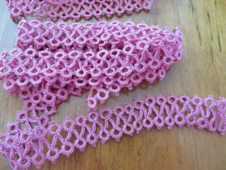 Antique Vtg Hand Tatted 5/8 In Wide Lace Pink 92 " Fine Cotton Doll Dress Trim