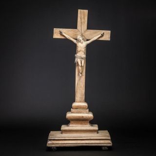 Crucifix Altar | Standing Wooden Cross| Antique 17th Century Jesus Christ | 19 "