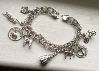 Dynasty 7 1/4” Wearable - Bracelet Sterling Vintage 1970’s Eight Charms