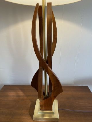 Vtg Modeline/pearsall Style Mid Century Danish Teak Wood Sculptural Table Lamp