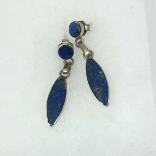Lapis Lazuli & 950 Silver Pair Earrings Vintage Blue Cabochon 2.  2 G Pierced