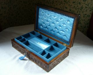 Antique Victorian Anglo Indian Carved Jewellery Box C1900