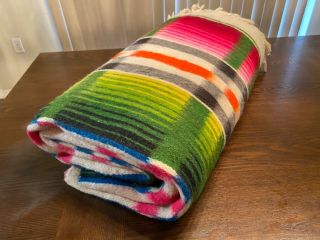VTG Southwestern Mexican Serape Thick Reversible Wool Blanket Rug Tapestry 94x62 3