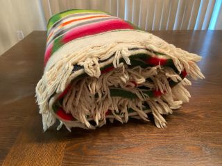 VTG Southwestern Mexican Serape Thick Reversible Wool Blanket Rug Tapestry 94x62 5