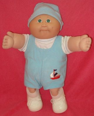 Vintage 14 " Cabbage Patch Baby Boy In Blue With Green Eyes