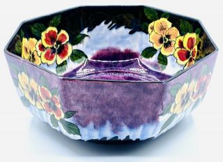 Vintage H & K Tunstall Panola Purple Hand Painted Floral 10” Octagonal Bowl