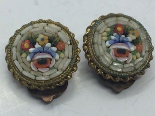 Vintage Micro Mosaic Clip On Earrings Made In Italy