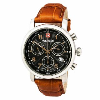 Wenger Urban Classic Chronograph Brown Leather Strap Men 