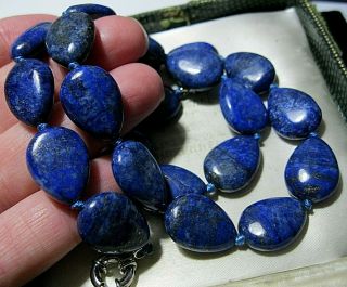 Gorgeous Vintage Style Real Lapis Lazuli Stone Large Bead 18.  5 " Long Necklace