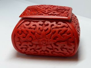 Vintage Chinese Red Cinnabar Intricately Carved Trinket Box.