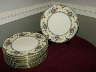 Gorgeous Antique Hand - Painted Set Of 12 Minton China Dinner Plates