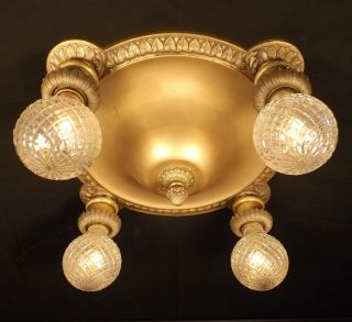 Antique Victorian Art Deco Bare Bulb Flush Mount Ceiling Light Fixture Rewired