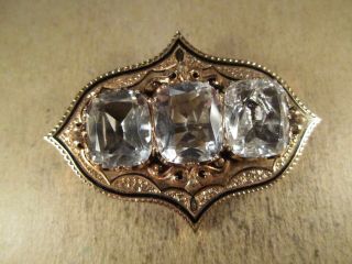 Antique Victorian Solid 14k Yellow Gold & Rock Crystal Brooch,  12.  8g