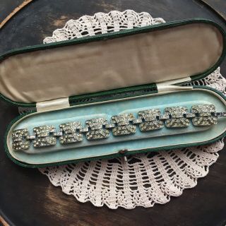 Vintage 1930’s Art Deco Diamond Paste Silver Tone Chrome Plated Bracelet