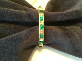 Antique Sterling Silver Bangle Bracelet With Square Cut Green And Clear Stones