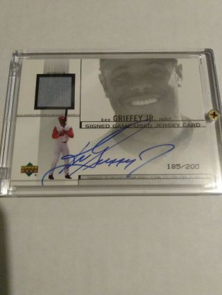2001 Upper Deck Ken Griffey Jr Signed Game Jersey Auto Ed 185/200 On Card