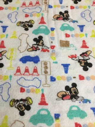 Vtg 1980’s Disney Baby Mickey Beep Beep Cars Traffic Cotton Receiving Blanket