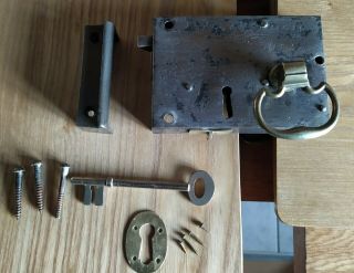 Antique Georgian Brass And Steel Door Lock