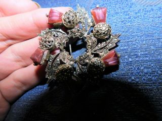 Vintage Miracle Celtic Brooch Marcasite And Agate Thistles 1 Replaced Stone 2 "
