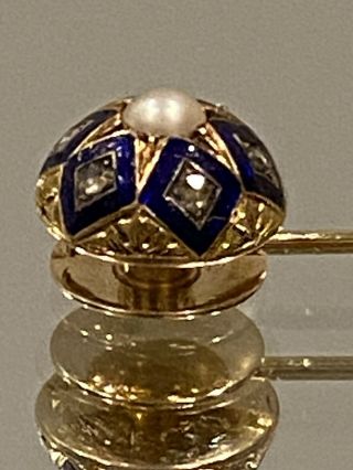 Antique Victorian Heavy 18ct Gold Diamond/pearl Enamel Stick/tie/cravat Pin.