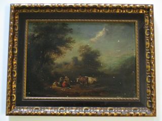Antique 19th Century Oil Painting Restoration Project Cows People Landscape Old