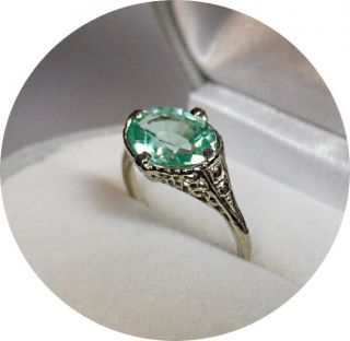 Montana Green Sapphire Ring - 3 Ct Vintage 14k Art Deco Y.  Gold Filigree Mtg.
