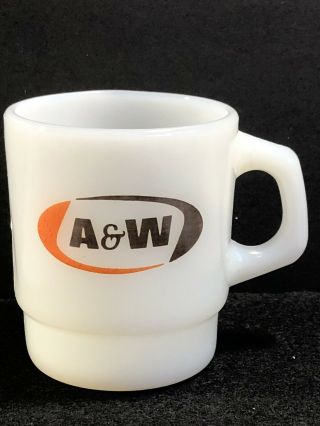 Vintage Fire King A&w Advertising Coffee Stackable Mug Cup Milk Glass