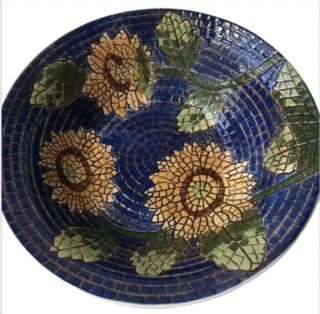Serving Bowl 10” Hand Crafted Mosaic Hd Sunflower Design Centerpiece Vintage