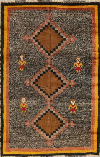 Vintage Natural Dye Geometric Tribal Gabbeh Abadeh Oriental Area Rug Wool 4 