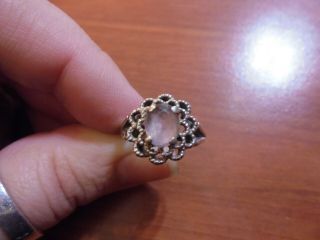 Vtg Sterling Silver Oval Pink Crystal Band Ring Size 5.  5 3.  9 Grams
